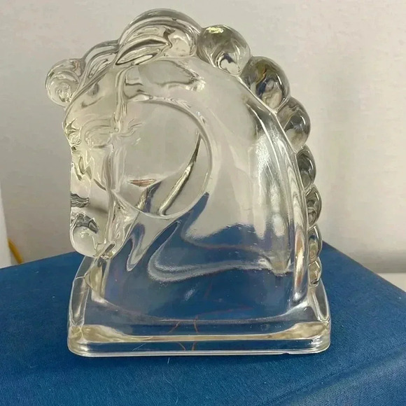 Vintage 1950s Federal Glass Horse Head Bookend Clear Art Deco Equestrian - Picture 2 of 5
